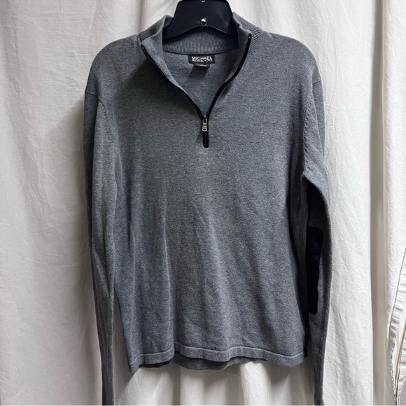 Michael Kors Other - Michael Kors Gray Quarter Zip Cottton Sweater Small Elbow Patches